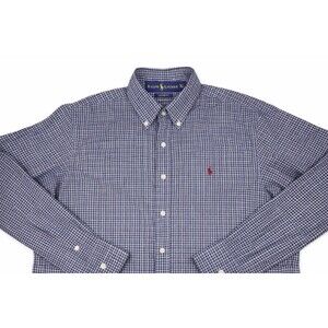 Ralph Lauren Button Down Shirt Men XL Custom Fit Navy Gingham Check Flesh Pony